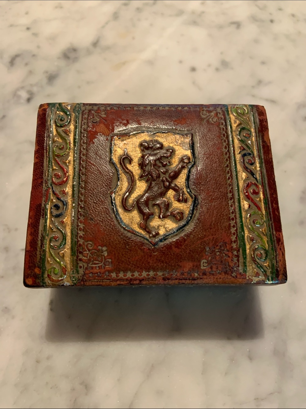 Vintage Florentine Mid-century Decorative Leather Trinket Box